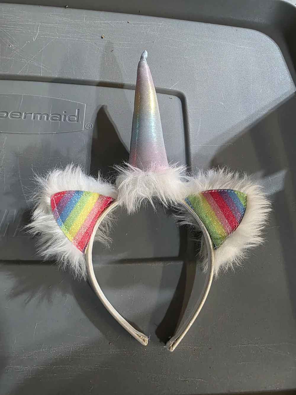 Rainbow Unicorn Horn Headband with Fuzzy Ears